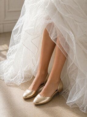 THE WHITE RIBBON Gold Ballet Flat Leather Size‎ 8/38 Bridal Handmade Quality